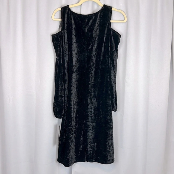 NWT Nina Leonard Cold Shoulder Velvet Black Dress Size Small - Picture 2 of 7